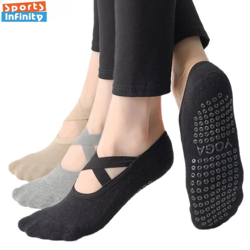 S2d21635584bb4cdea905ce53603877b1K.webp Combed Cotton Towel Bottom Cross Tie Yoga Socks